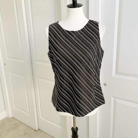 Talbots Petite Black White Stripe Beaded Top Size 12 - Picture 1 of 6